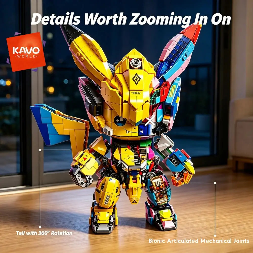 KAVOWORLD 1505PCS Mechanical Mouse Mecha Building Blocks Model Kit 360° Rotatable Tail Articulated Joints DIY Assembly Sci-Fi Figurine Half Cute Punk Construction Toy for Gaming Room Office Decor New Year Holiday Chrismas Gift for Adult Teen Collectors