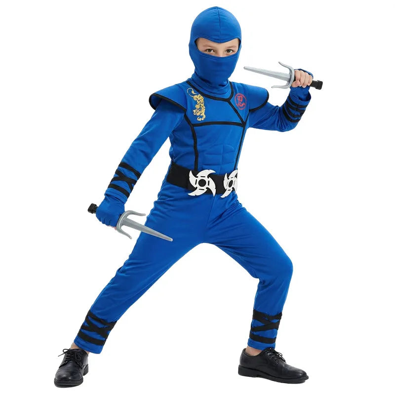 Black and Blue Ninja Costume for Kids Halloween Cosplay Party Outfit with Mask Toy Gift for Boys and Girls Holiday Party Costume