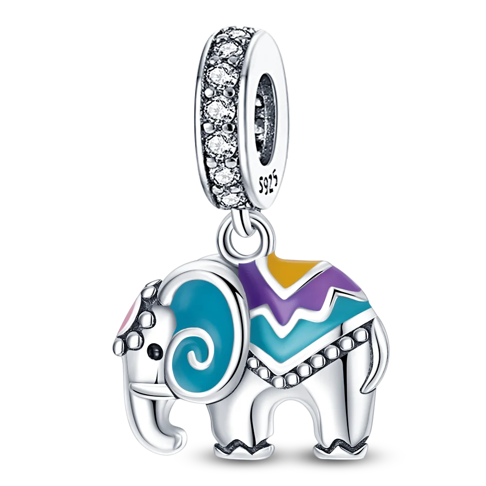 925 Silver elephant lion rhinoceros dinosaur Animal Charms Beads Fit 4MM hole diamet Bracelets Fine DIY Christmas Jewelry Gifts