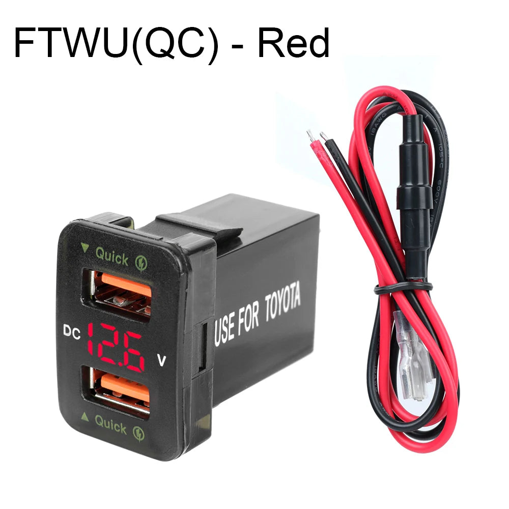 USB Chargers For Toyota Power Adapter Socket QC 3.0 LED Indicator Mobile Phone Charging Voltmeter Test Car Accessories 24V 12V