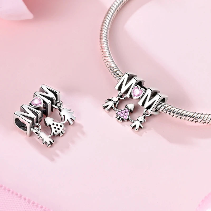 925 Sterling Silver Mother's Day Charms Mother Daughter Heart Animal Elephant Rabbit Pendants Fit Bracelets DIY Jewelry Gift