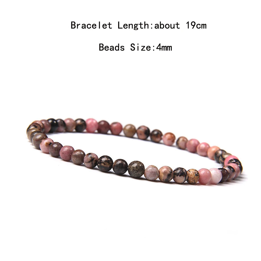 4mm Quartz Agate Bead Natural Stone Beaded Bracelet Lava Rock Tiger Eye Black Onyx Crystal Women Men Yoga Healing Chakra Jewelry