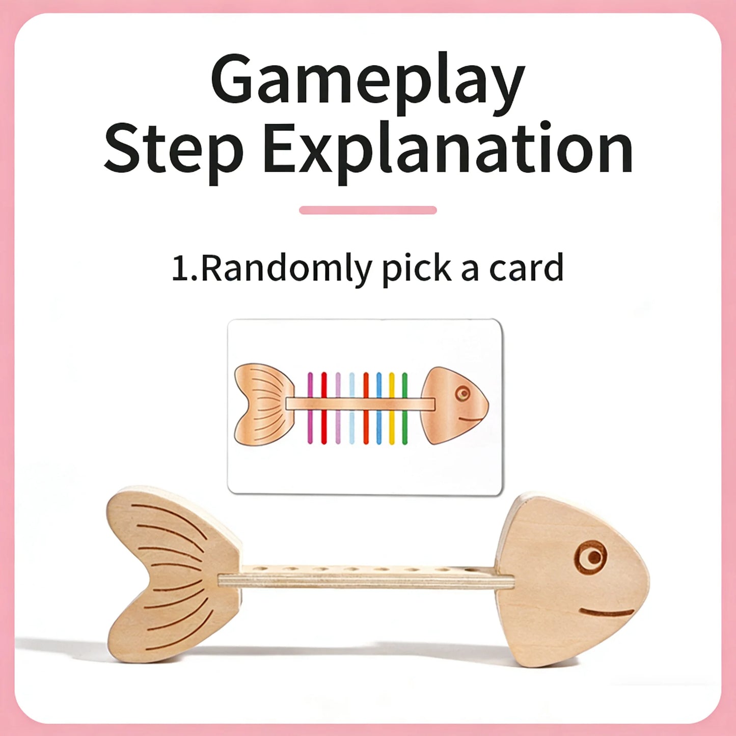 Wooden Fishbone Color Matching Toy Motor Skills Game 30 Card Educational Balance Kids Preschool Learning Activity Home Classroom