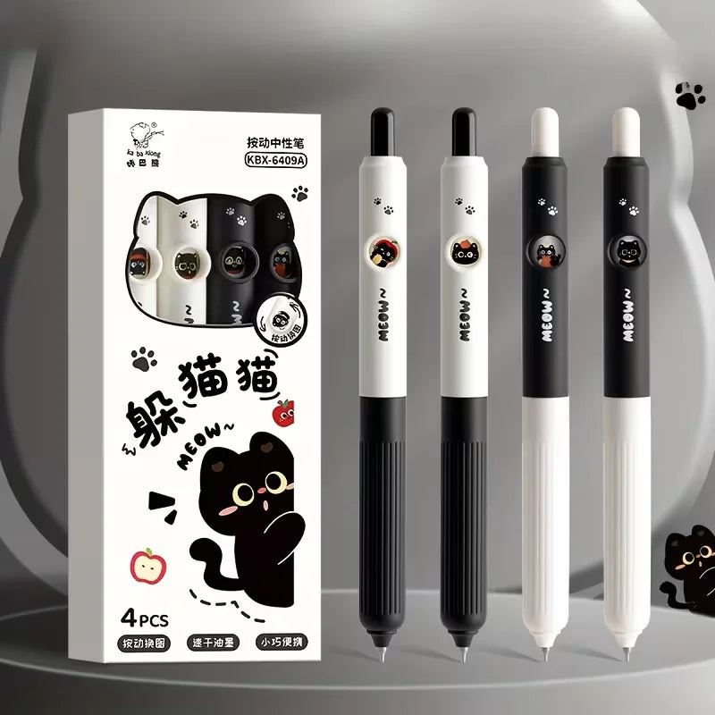 4pcs Kawaii Cat Pens Paw 0.5mm Quick-Dry Black Ink-Smooth Writing Retractable Pens School Journaling Birthday Christmas Gift ﻿