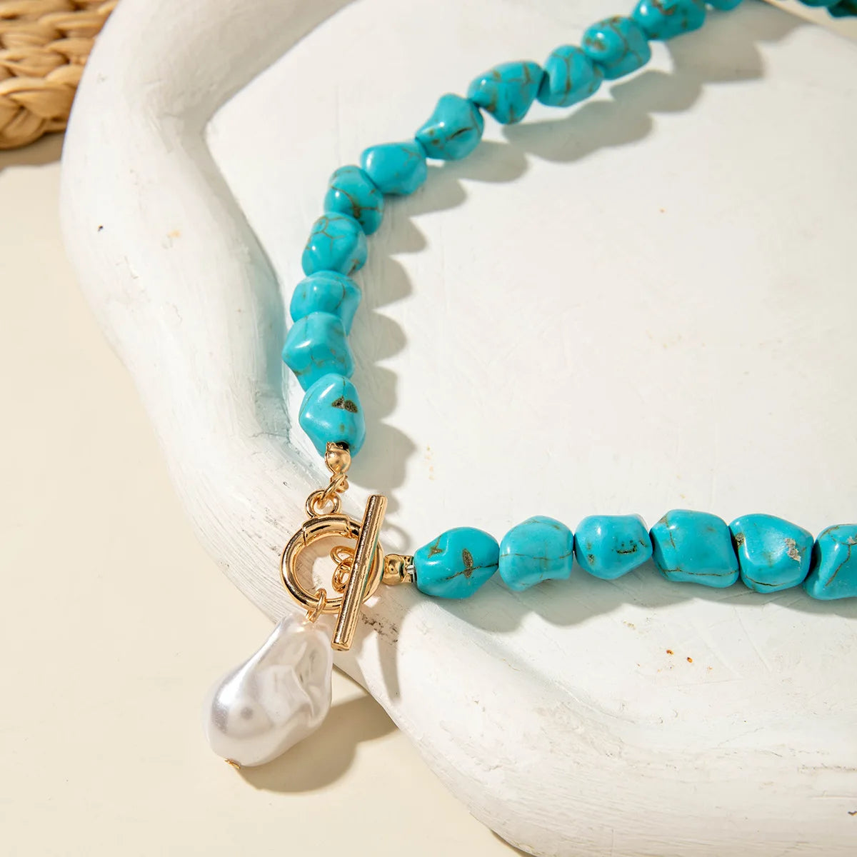 Irregular natural turquoise shaped pearl pendant necklace, handmade personalized necklace for women