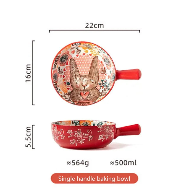 YWDL Ceramic Bakeware With Handle Forest Animals Baking Pan  Underglaze  Kitchen Tableware Salad Bowl Au Gratin Dishes