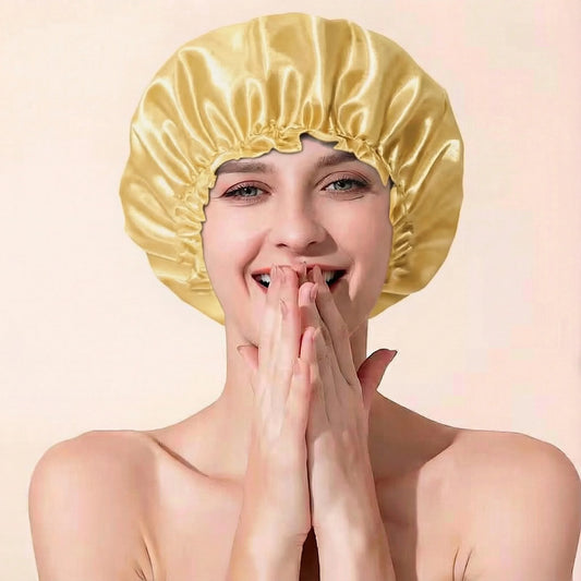 Reusable Shower Cap for Women, Large Waterproof Shower Bonnet Washable Elastic Band Bath Hair Hat for Long Hair, Braids