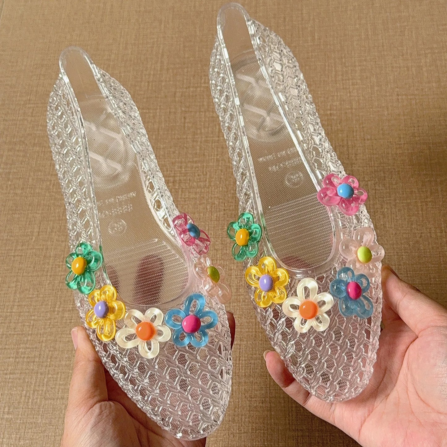 Summer Women Flat Korean Jelly Shoes Ins Outdoor Versatile Sweet Casual Clogs Outdoor Daily Commuter Travel Sandals