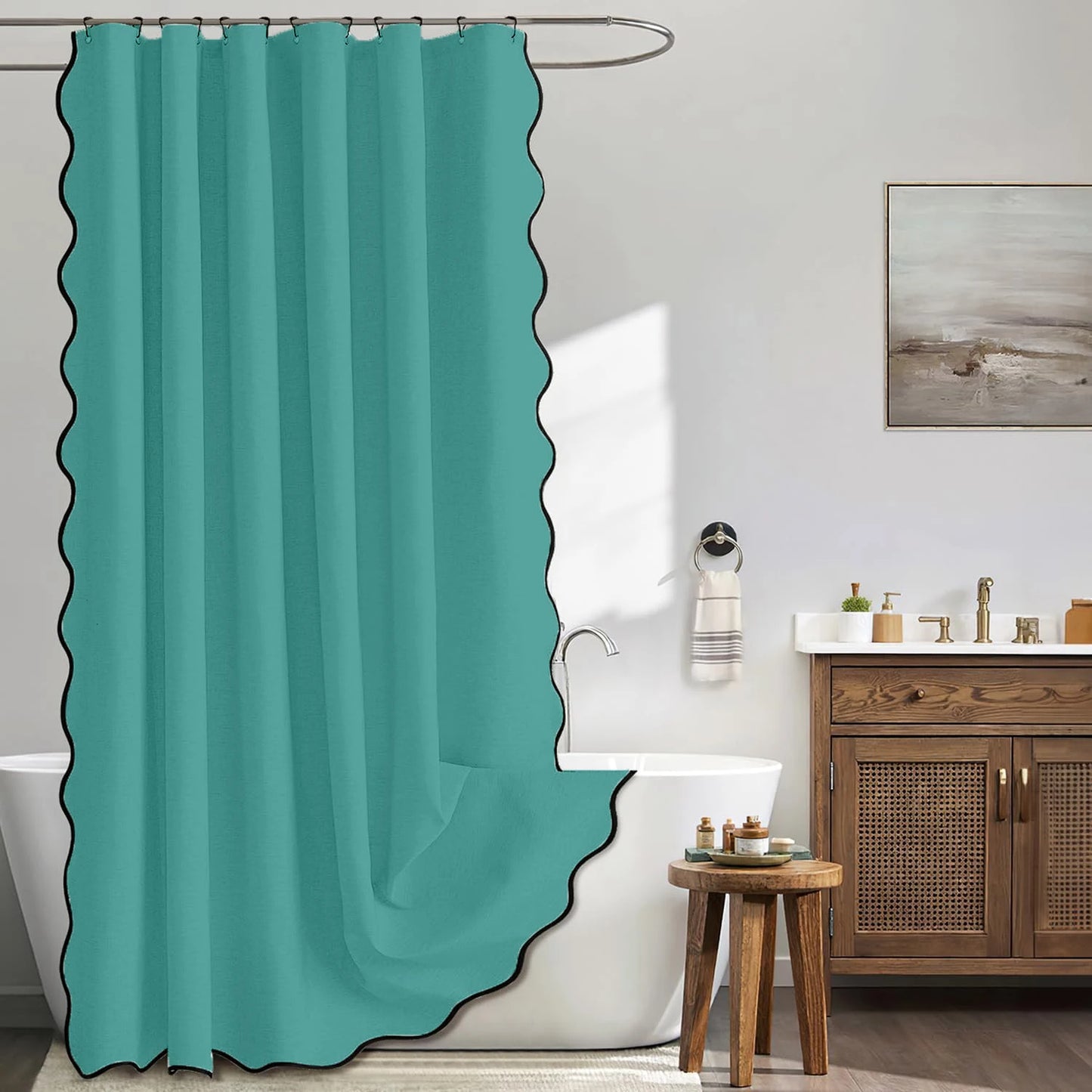 14 Colors Waterproof Shower Curtain with Wavy Edge & Scalloped Design - Quick Drying Splash Resistant Bathroom Decor