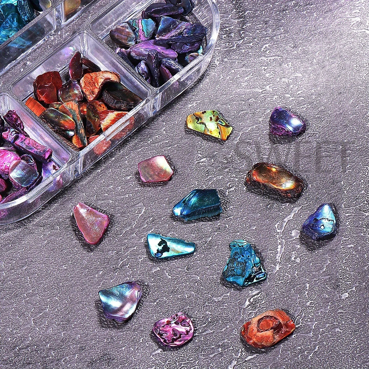 6Grids Natural Abalone Stone Nail Decoration Aurora Shell Pearl Effect Irregular Gemstone Luxury Retro Style Jewelry Accessories