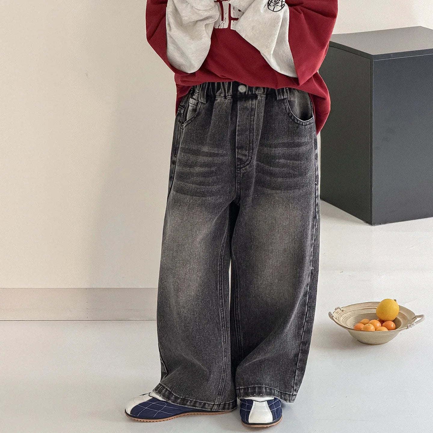 Boys Pants 2026 Spring and Summer New Childrens Clothes Korean Style Boys and Girls Loose Straight Trendy Cool Jeans Simple