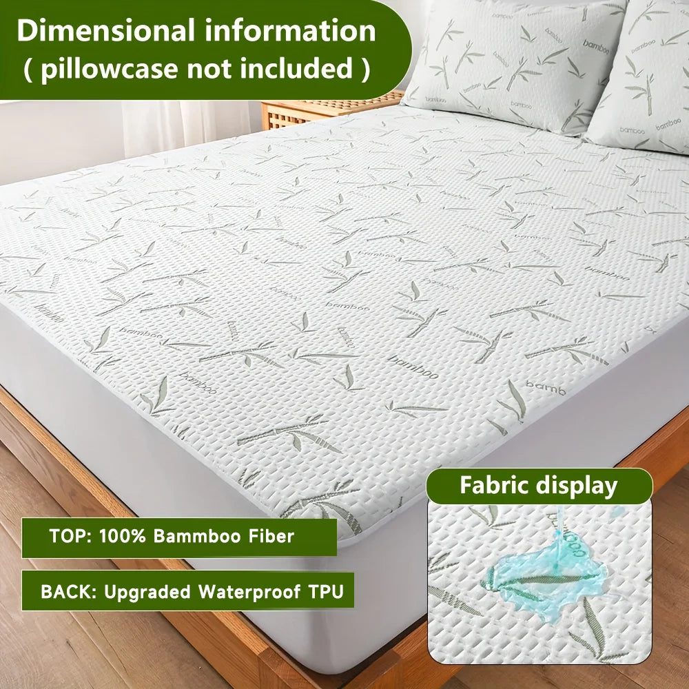 1p Cooling Bamboo Fiber Fitted Sheet, Breathable Mattress Protector Cover  with Deep Pocket for Summer
