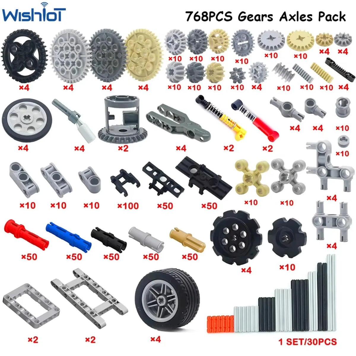 768PCS Technical Parts Building Kit with Gears Axles Wheels for MOC Car Robot Models STEM Toys