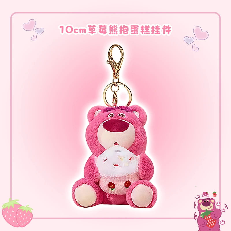Disney Lotso Bear Toy Story Mini Plush Keychain Kawaii Soft Strawberry Dessert Bag Pendant Gift for Kids Fans