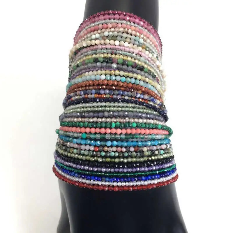 HOT Natural Stone 2mm Faceted Beads Necklace Crystal quartz Garnet agate Beaded Chains Fashion Simple Men Women Jewelry Gifts