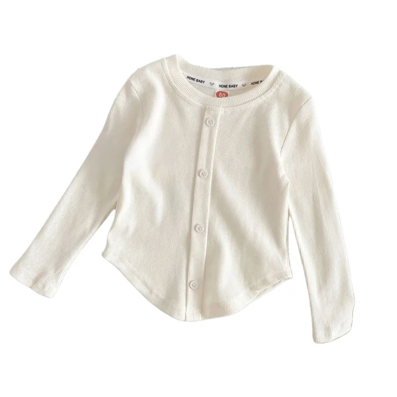 Spring New Children Solid Ribbed Tops Long Sleeve Breathable T-shirt Girls Basic Tee Kids Slim Casual Clothes