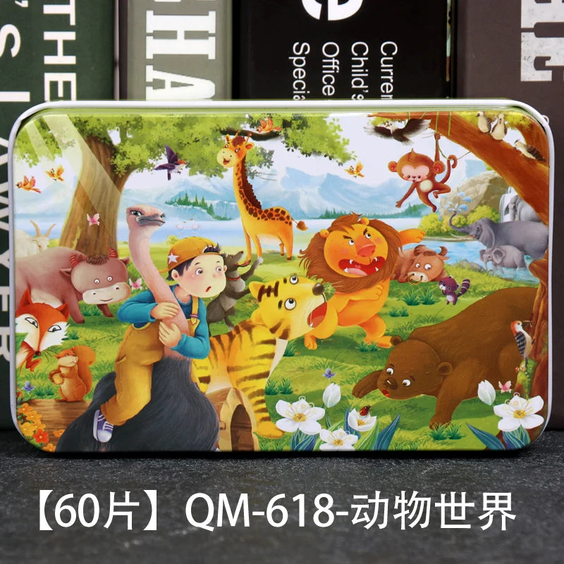 New 60 Pieces Wooden Puzzles Kids Cartoon Animal Wood Jigsaw Early Educational Learning Toys for Children