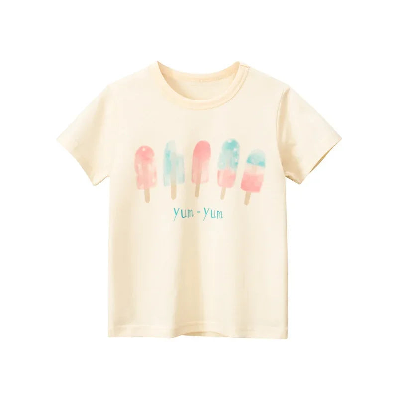 2-8T Heart Print Girls T Shirt Summer Toddler Kid Baby Clothes Short Sleeve Cotton Tshirt Childrens Cute Tee Top Infant Outfit