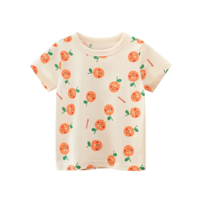 2-8T Heart Print Girls T Shirt Summer Toddler Kid Baby Clothes Short Sleeve Cotton Tshirt Childrens Cute Tee Top Infant Outfit