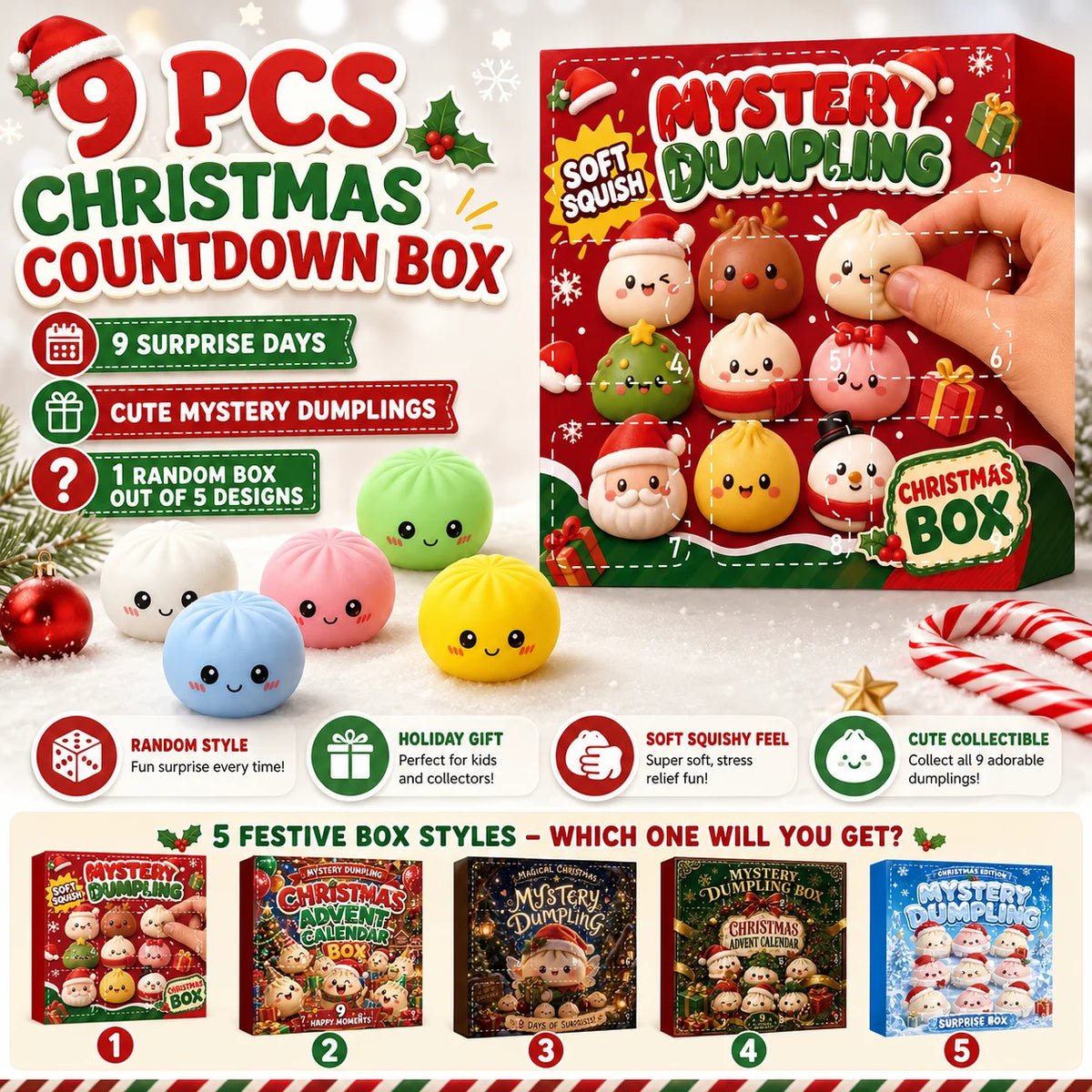 Christmas Squishy Dumpling Advent Calendar – 24-Day Blind Box Fidget Set
