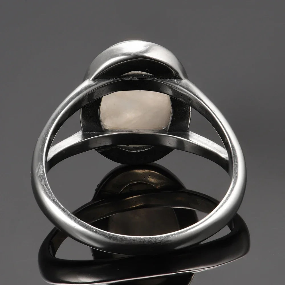 Silver Plated Ring Natural Moonstone Jewelry Rings Gemstone Vintage Jewelry for Women Men Girls Gift Luxury