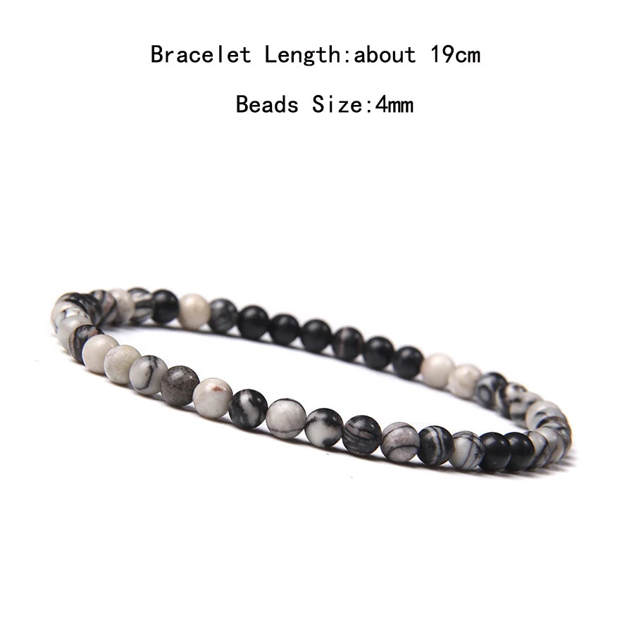 4mm Quartz Agate Bead Natural Stone Beaded Bracelet Lava Rock Tiger Eye Black Onyx Crystal Women Men Yoga Healing Chakra Jewelry