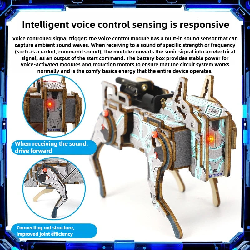 Voice Control Mechanical Dog STEM Kit DIY Wooden Science Toy Educational Building Project for Kids Classroom Learning Tool
