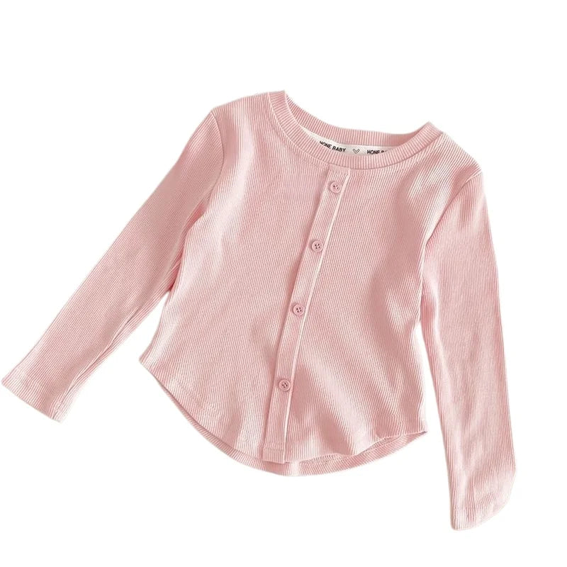 Spring New Children Solid Ribbed Tops Long Sleeve Breathable T-shirt Girls Basic Tee Kids Slim Casual Clothes