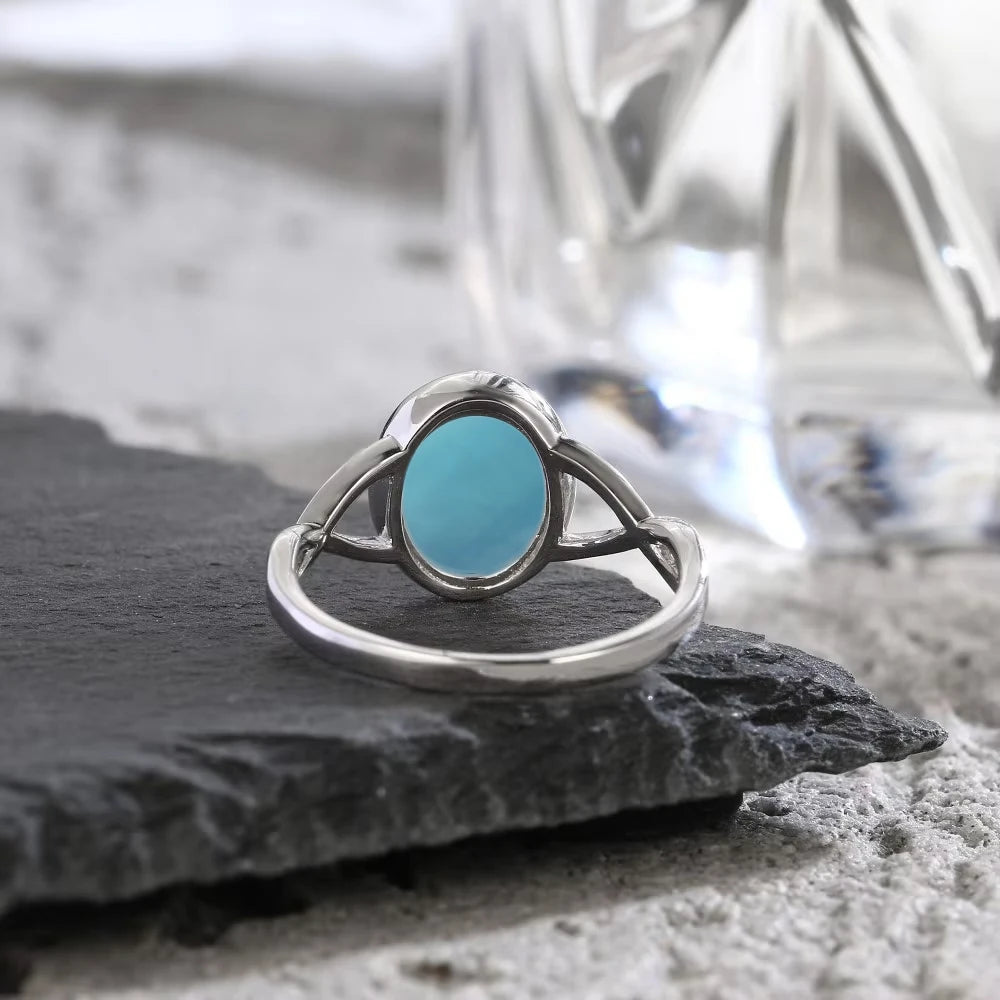 S925 Sterling Silver Aquamarine Rings Simple Rings Blue Natural Stone Oval 8*10mm Party Gifts Fine Jewelry Rings For Women