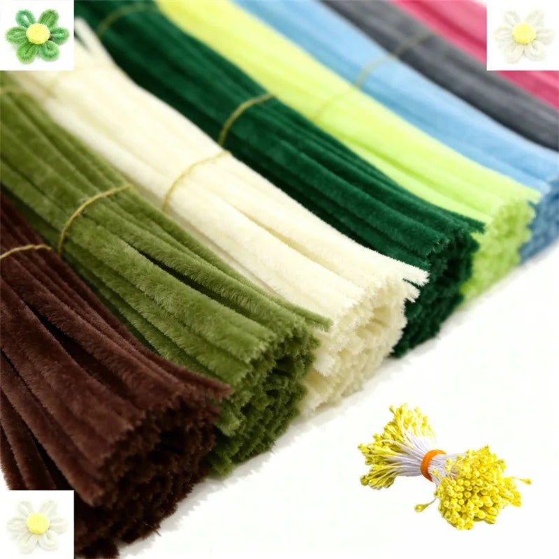 230Pcs/Set Chenille Stems Pipe Cleaners with Flower Centers DIY Handmade Crafts Materials Kids Art Toy Wedding Party Home Decor