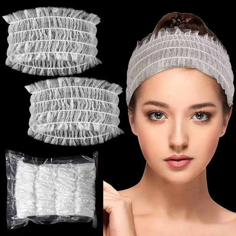 50 PCS Disposable Spa Headbands Soft Non-woven Facial Hair Band Elastic Facial Head Wraps Cloth Stretch Skin Care Makeup Sauna