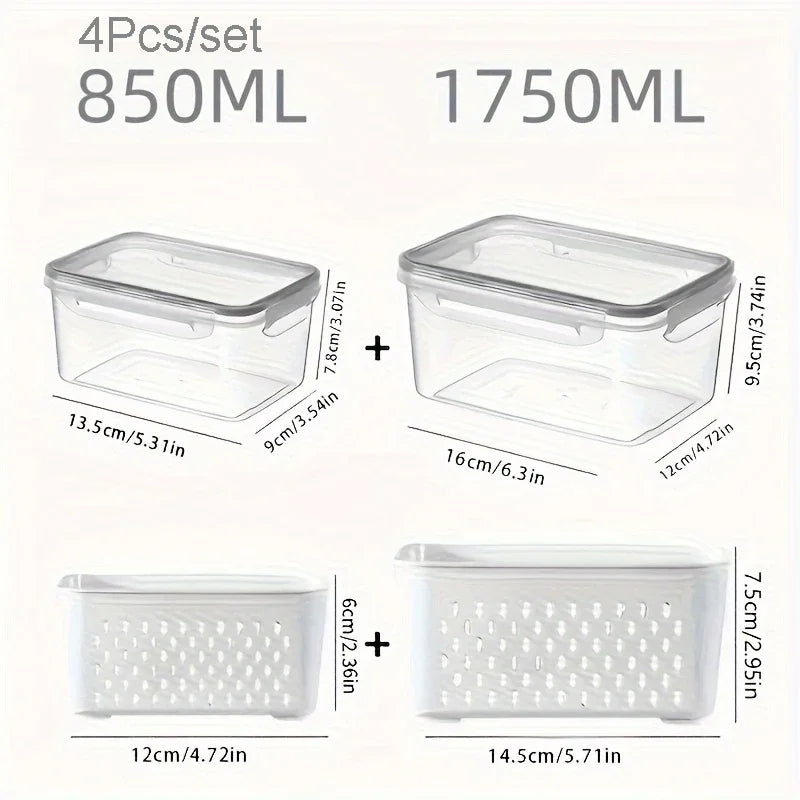 Fridge Food Storage Container Set with Lids with Strainer,Plastic Fresh Produce Saver Vegetable Fruit Meat Storage Organization