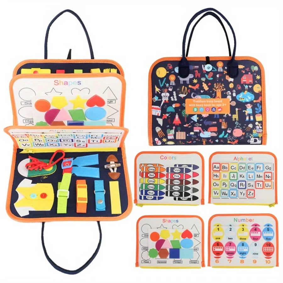Montessori Busy Board Sensory Toys Educational Travel Activities for Kids Preschool Fine Motor Skills Learning Gift