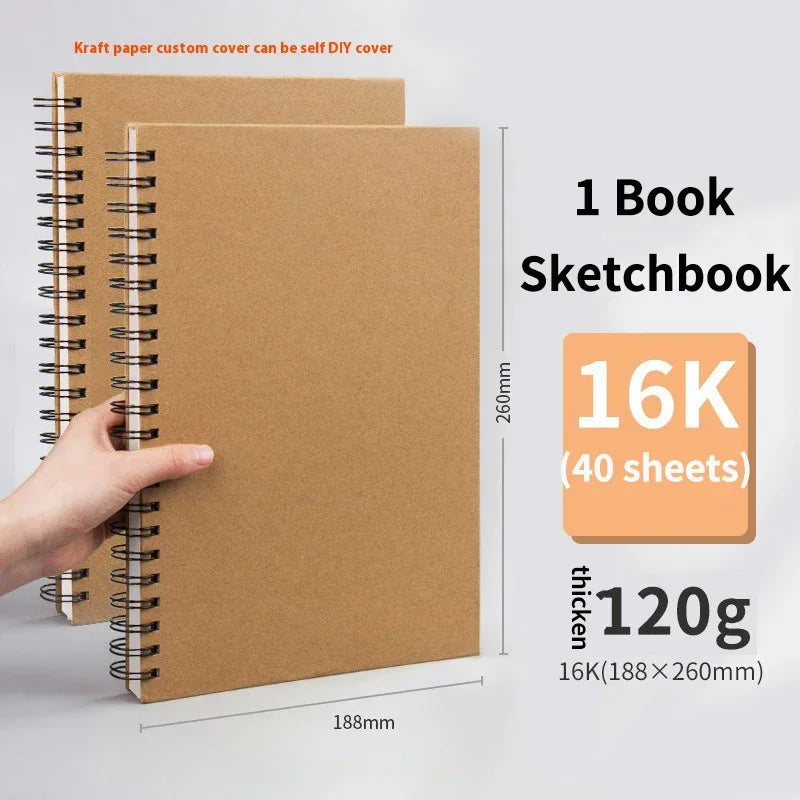 A3/A4//A5/8k/16k Sketchbooks for Drawing Sketching Paper Pad Inner Blank Drawing Graffiti Art Supplies 120g 160g Spiral Notebook