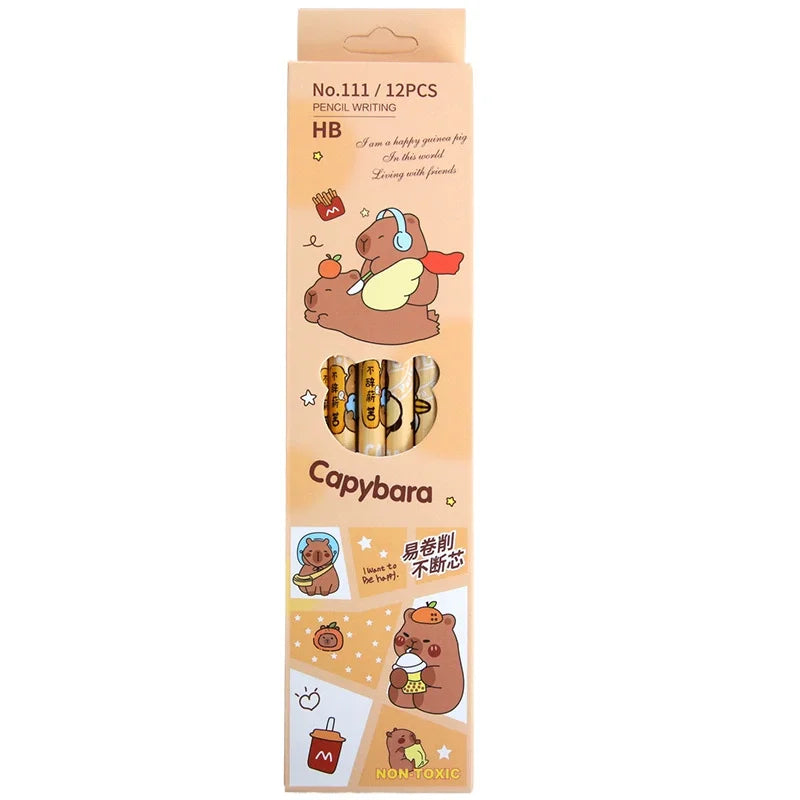 12Pcs/Pack Cartoon Animal Capybara Theme HB Writing Pencils for Kids Birthday Party Favors Back To School Rewards Goodie Bag