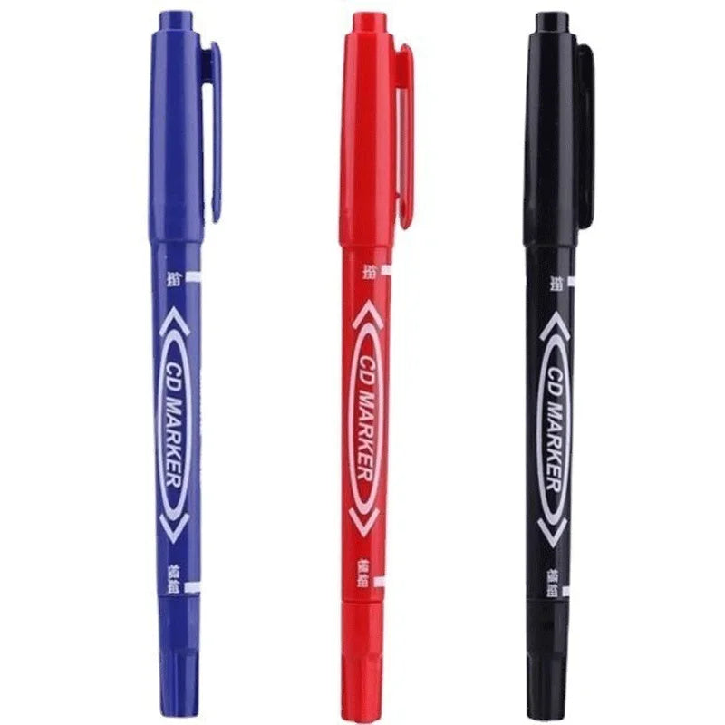 10Pcs/set Double Tip Art Black Blue Ink Permanent Paint Marker Pen for Plastic Wood Stone Metal Glass Doodling Marking Graffiti