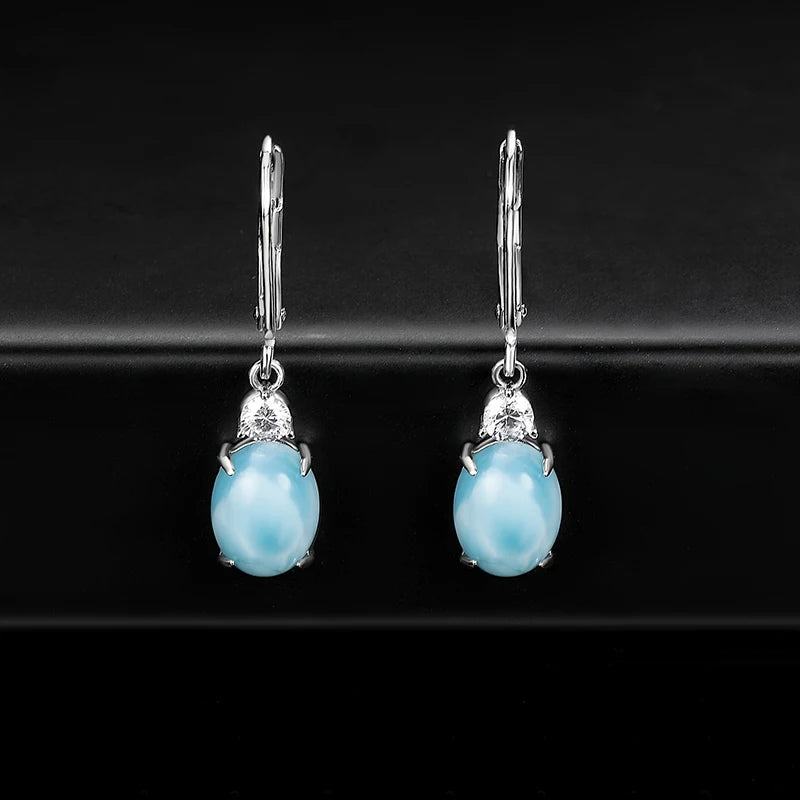 Luxury Natural Larimar Stone S925 Earrings Stud Sterling Silver Earring Crystal Jewelry for Women Mother's Day Gifts Accessories