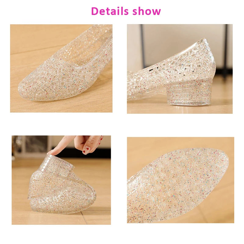 Crystal Glitter Sandals Women's Lightweight Jelly Shoes Thick Heels Anti-slip Soft Sole Summer Slip-on Shoes sandalias Mujer