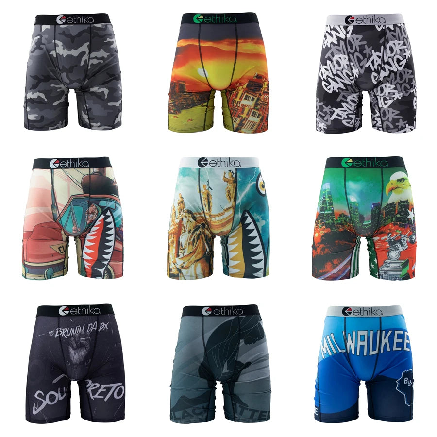 ETHIKA Underwear 1Pcs Men Sexy Printed Boxershorts Breathable Mens Trunks Plus Size S-3XL Man Swimming Underpants Men's Panties