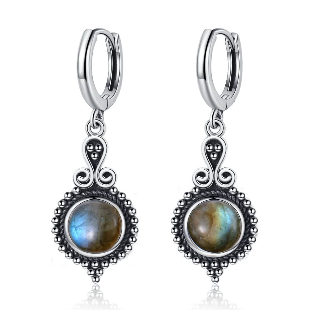 New Elegant Natural Kyanite S925 Silver Drop Earrings for Women Vintage Jewelry Wedding Engagement Hoop Earrings Gifts