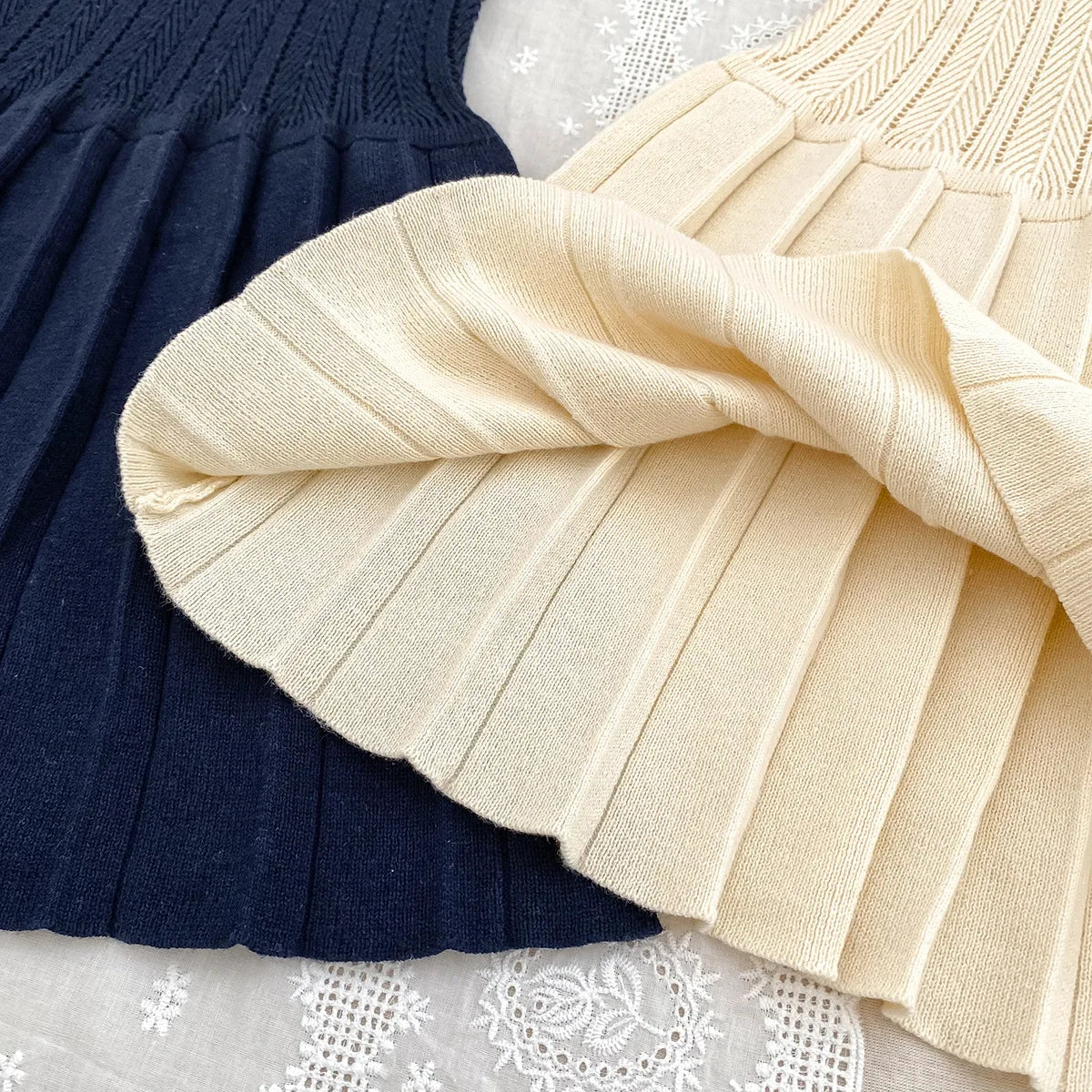 1-5Y Kids Clothes Hollow Out Knit Dress For Girls Preppy Style Childrens  Knit Pleated Dresses
