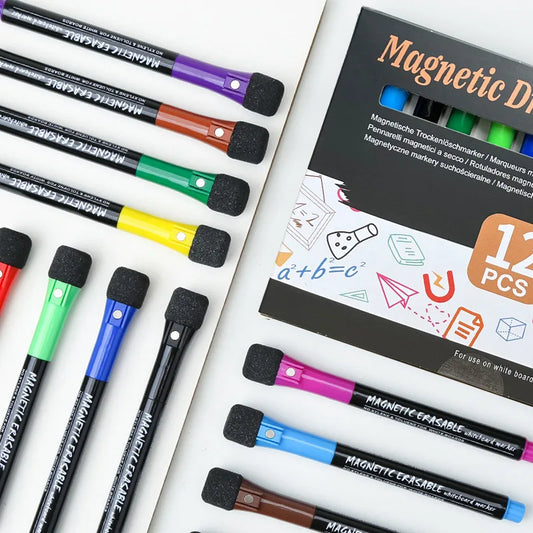 12 Color Magnetic Dry Erase Markers Whiteboard Markers with Eraser Magnetic Whiteboard Markers for School Children Teacher Gift