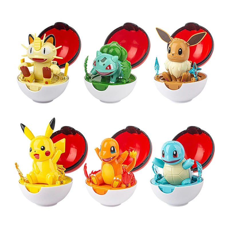 Pokemon Transformation Cartoon Model Pokeball Pikachu Toys Scalable Anime Figure Dolls Model Ornaments Children's Birthday Toys