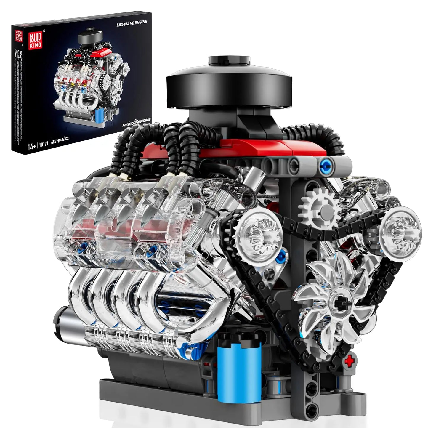 487Pcs Mould King 10171 V8 Engine Building Blocks Kits Car Motor Science Experiment Models for Teens STEM Toy Gift for Kids Boys