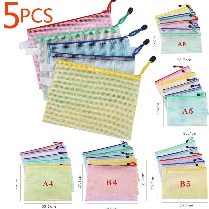 Poly Stationery Storage Folder File Pouch  A4 A5 B4 A3 Snap Button Document Bag Zip File Folder School Office Supplies
