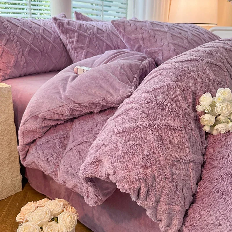 Tafuru Milk Fleece Single Quilt Set Autumn/winter Thickened Warm Solid Color Duvet Cover 200x230 220x240 Bedding for Double Use