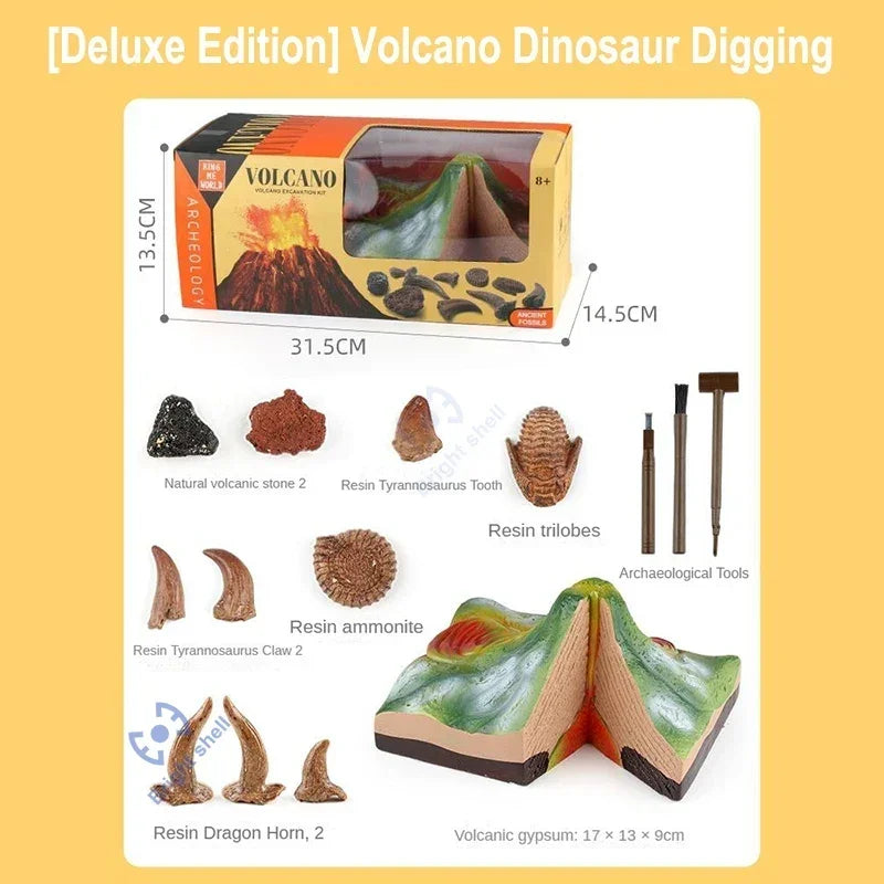 Pyramid Kids Toy Dinosaur Volcano DIY Fossil Archaeology Excavation Kit Skeletons Dig Stem Science Educational Toys for Children
