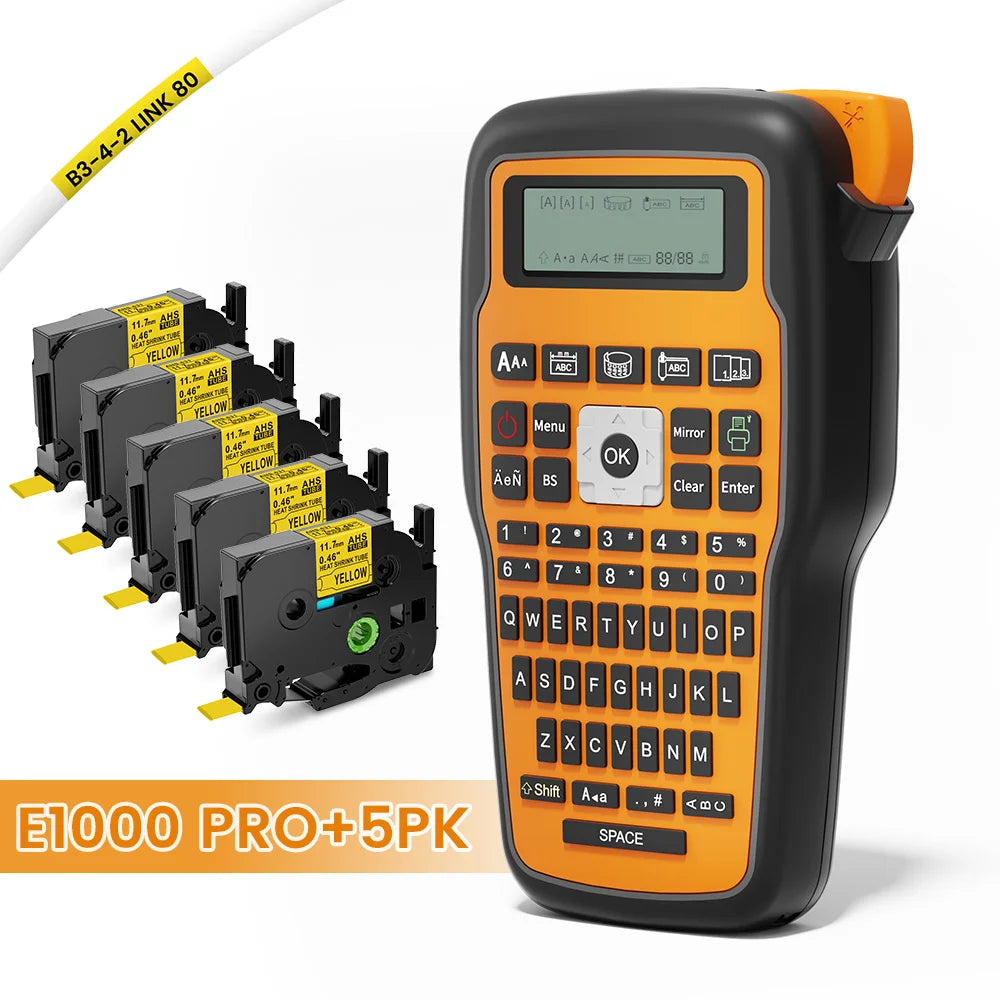 Industrial Label Printer E1000 PRO Portable Heat Shrink Tube Label Printer Compatible Brother HSE-231 HSE-631 for Marking Cable