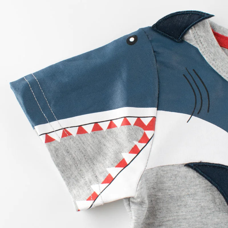 Shark Print T-shirt Summer 2025 New Childrens Fashion Simple Daily All-match Short Sleeved T-shirt Kids Clothes