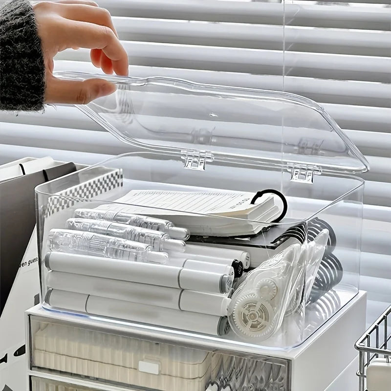 Acrylic Clear Storage Organizer Box - Clamshell Design for Home, Office Essentials with Multi-Purpose Stationery Organizers
